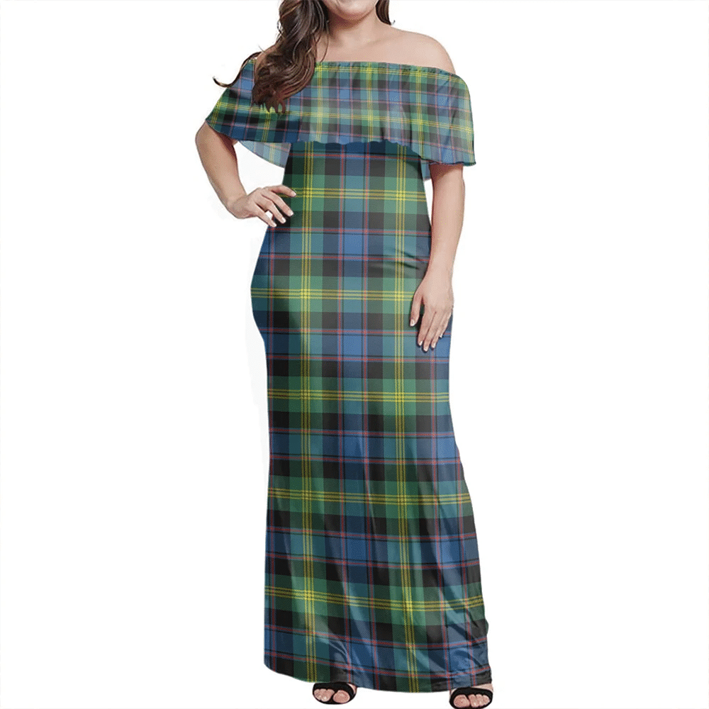 Watson Ancient Tartan Off Shoulder Long Dress