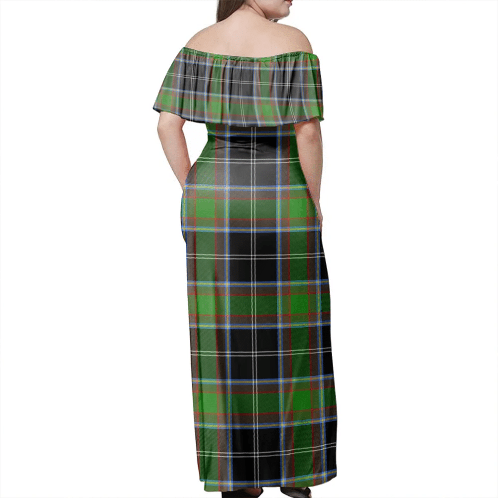 Webster Tartan Off Shoulder Long Dress