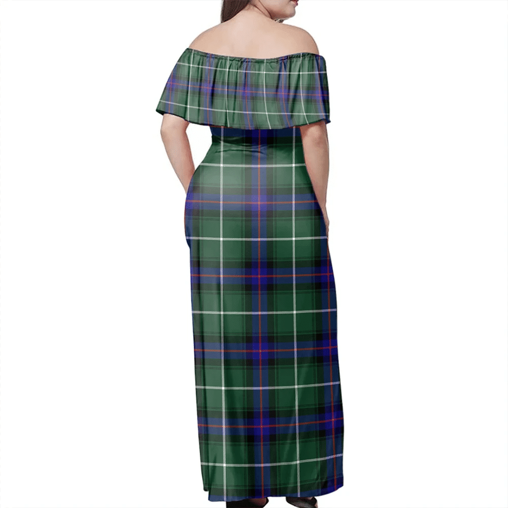 MacDonald Of The Isles Hunting Modern Tartan Off Shoulder Long Dress