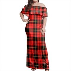 Wallace Hunting Red Tartan Off Shoulder Long Dress