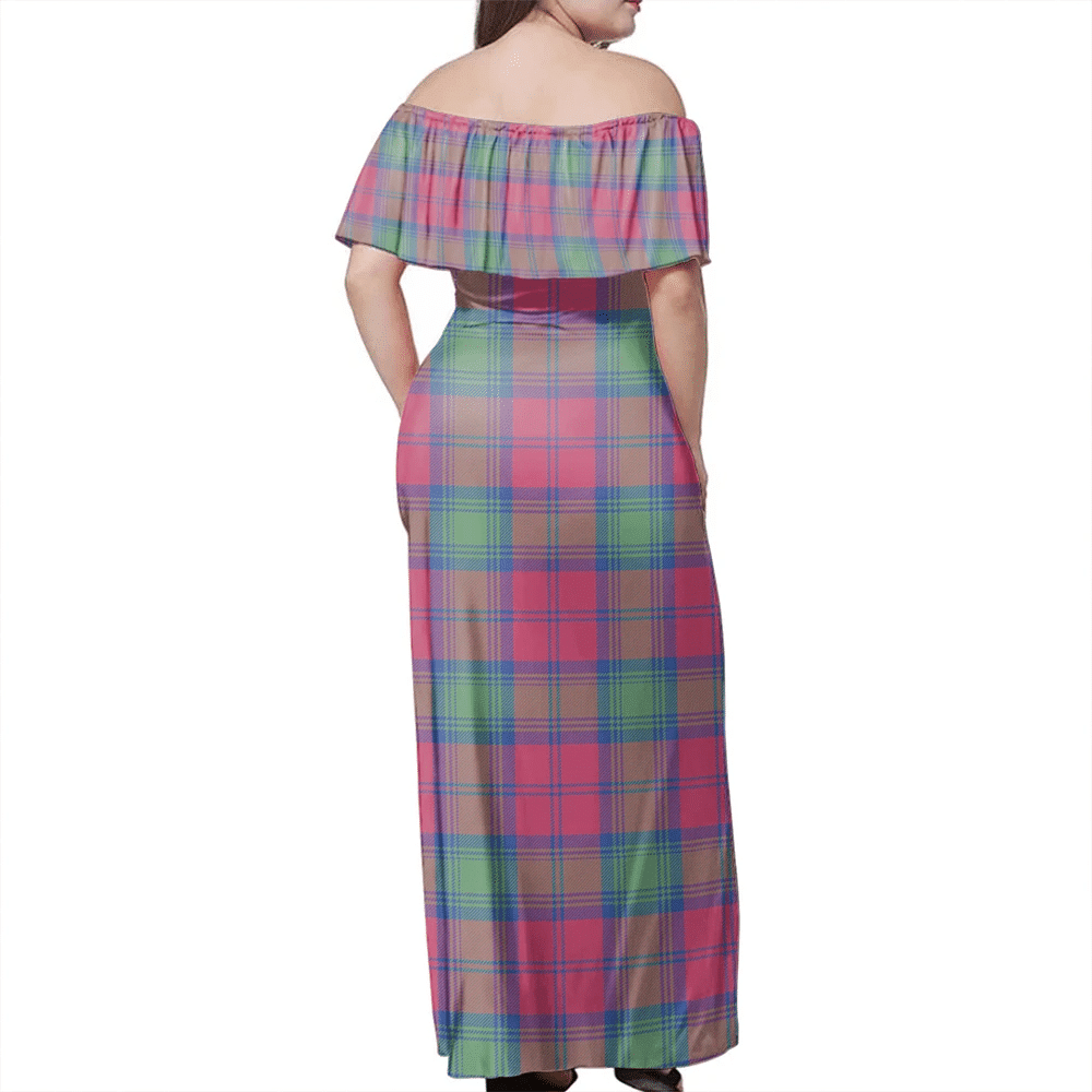 Lindsay Ancient Tartan Off Shoulder Long Dress