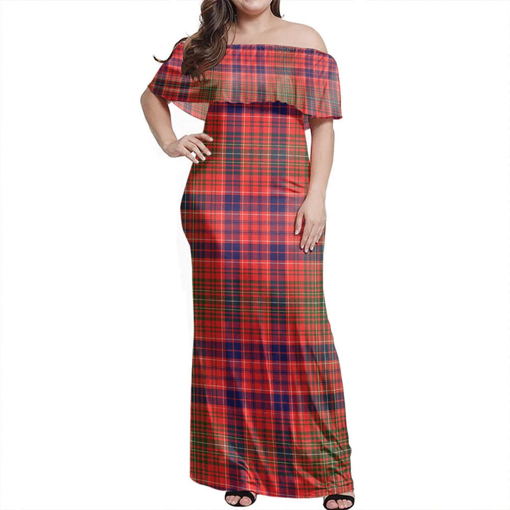 Lumsden Modern Tartan Off Shoulder Long Dress