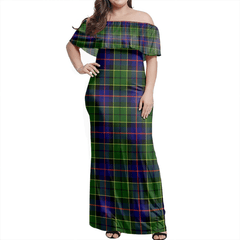 Forsyth Modern Tartan Off Shoulder Long Dress