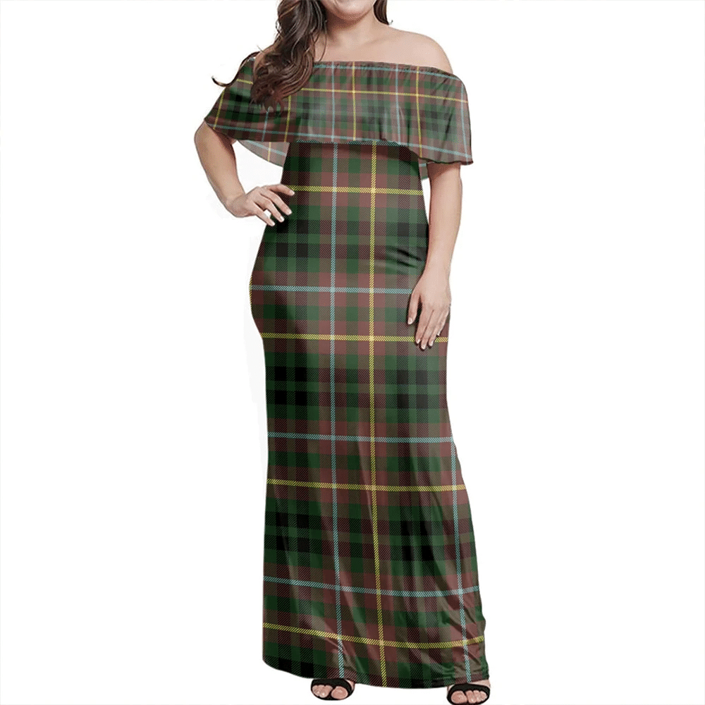 Buchanan Hunting Tartan Off Shoulder Long Dress