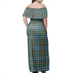 Ogilvie Hunting Ancient Tartan Off Shoulder Long Dress