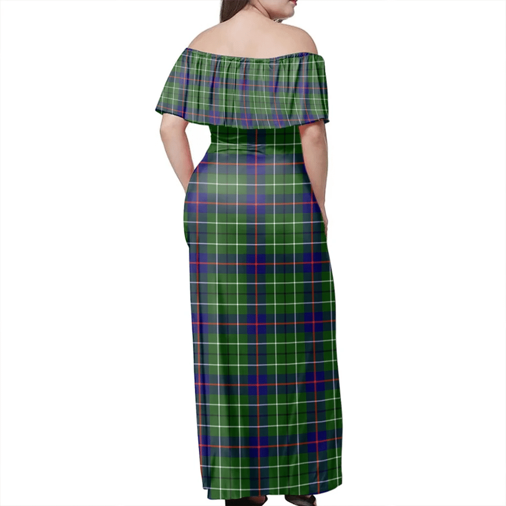 Duncan Modern Tartan Off Shoulder Long Dress