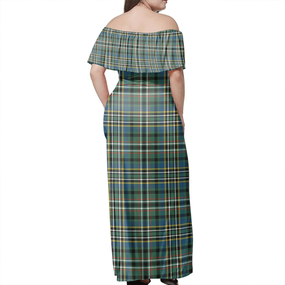 Scott Green Ancient Tartan Off Shoulder Long Dress