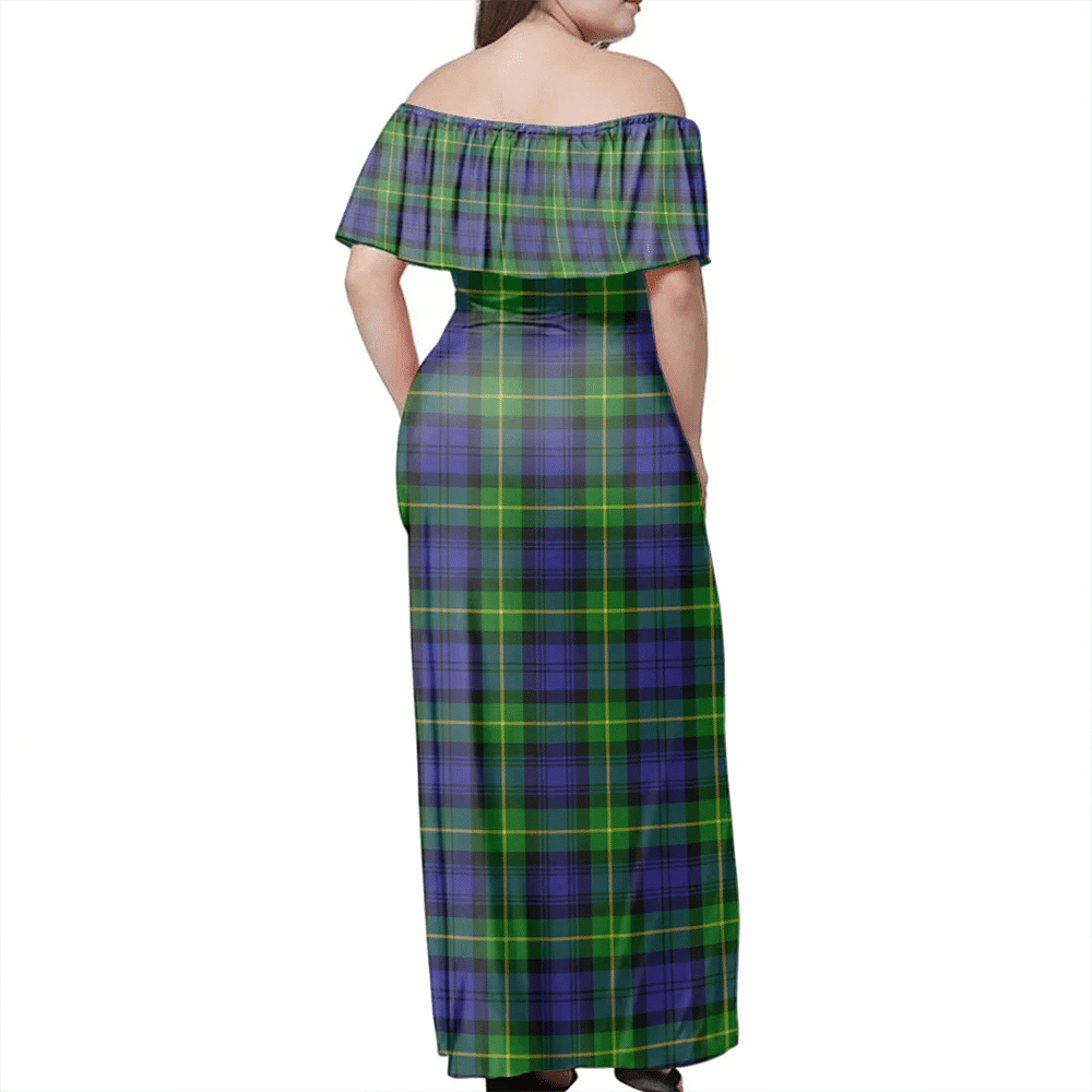 Gordon Modern Tartan Off Shoulder Long Dress