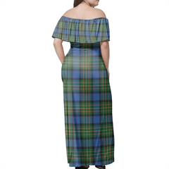 MacLaren Ancient Tartan Off Shoulder Long Dress