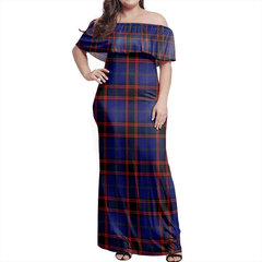 Home Modern Tartan Off Shoulder Long Dress