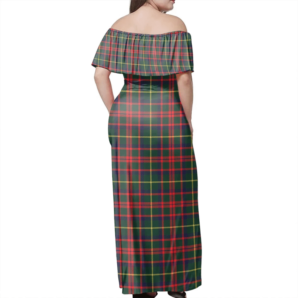 MacKintosh Hunting Modern Tartan Off Shoulder Long Dress