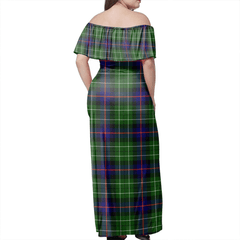 Leslie Hunting Ancient Tartan Off Shoulder Long Dress