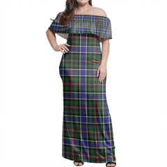 Ogilvie Hunting Modern Tartan Off Shoulder Long Dress