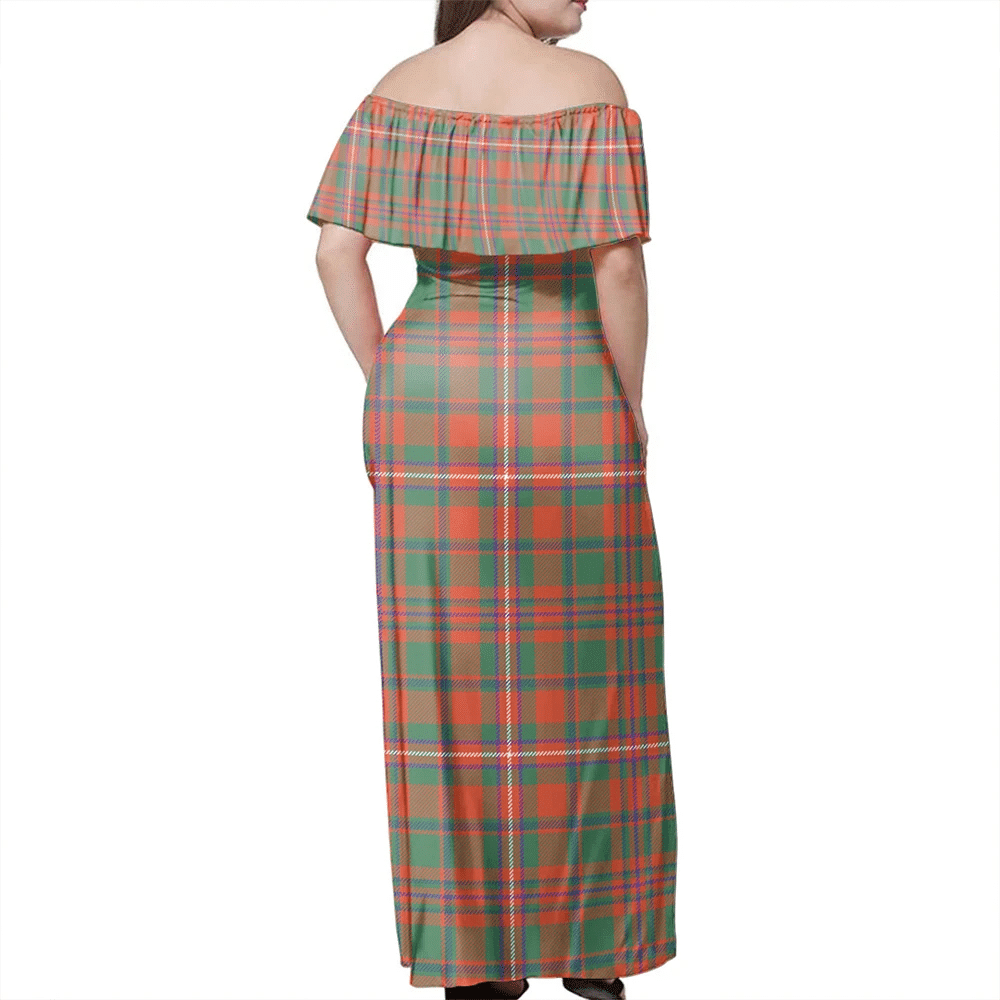 MacKinnon Ancient Tartan Off Shoulder Long Dress