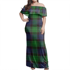 Stewart Old Modern Tartan Off Shoulder Long Dress