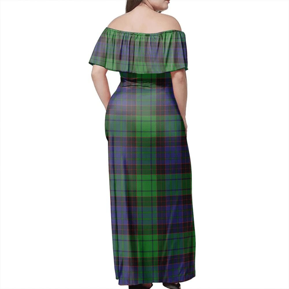 Stewart Old Modern Tartan Off Shoulder Long Dress