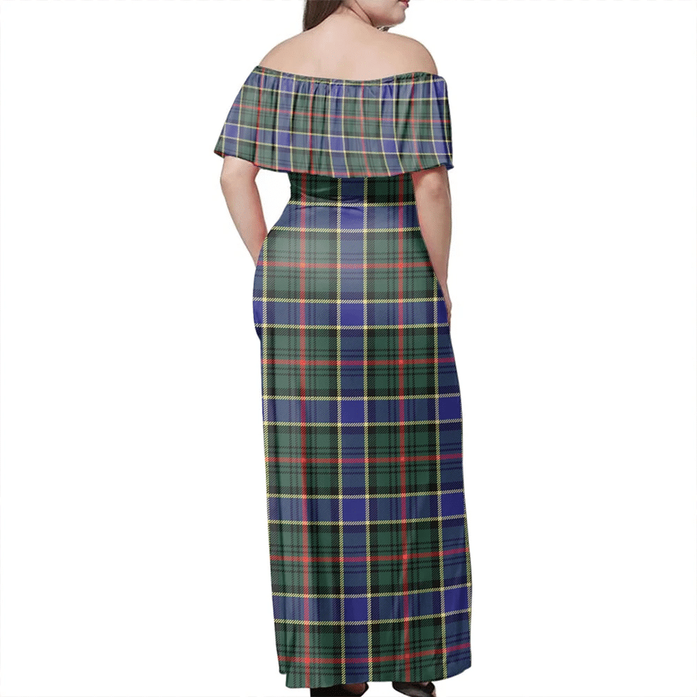 Ogilvie Hunting Modern Tartan Off Shoulder Long Dress