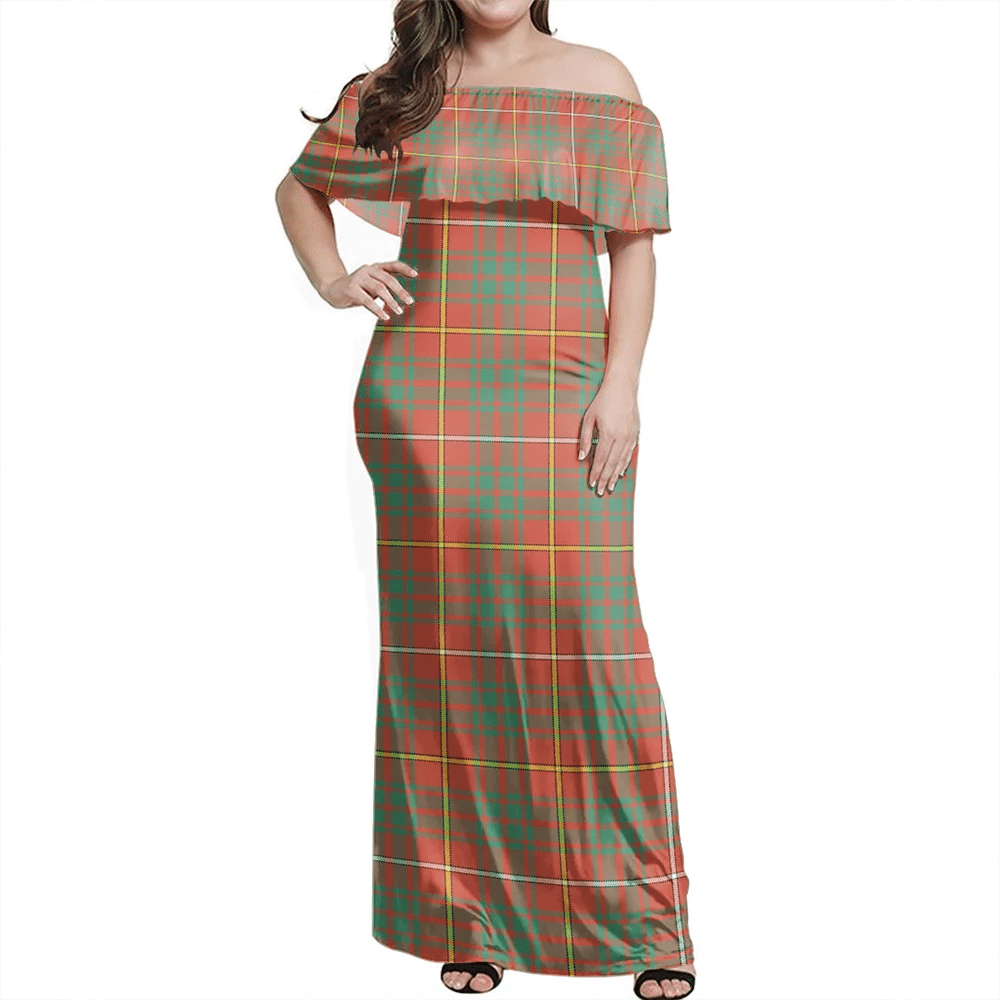 Bruce Ancient Tartan Off Shoulder Long Dress