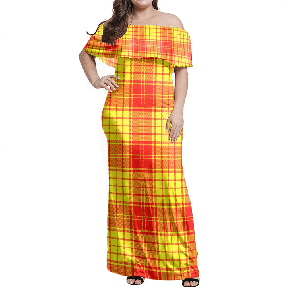 MacMillan Tartan Off Shoulder Long Dress