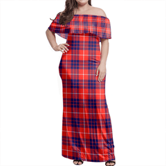 Hamilton Modern Tartan Off Shoulder Long Dress