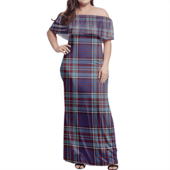 RCAF Tartan Off Shoulder Long Dress