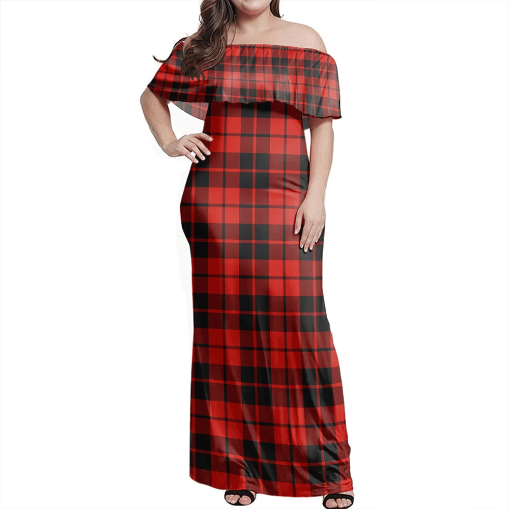 Ettrick District Tartan Off Shoulder Long Dress