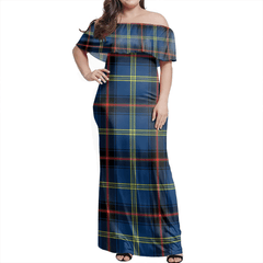 Grewar Tartan Off Shoulder Long Dress