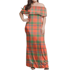 Munro Ancient Tartan Off Shoulder Long Dress