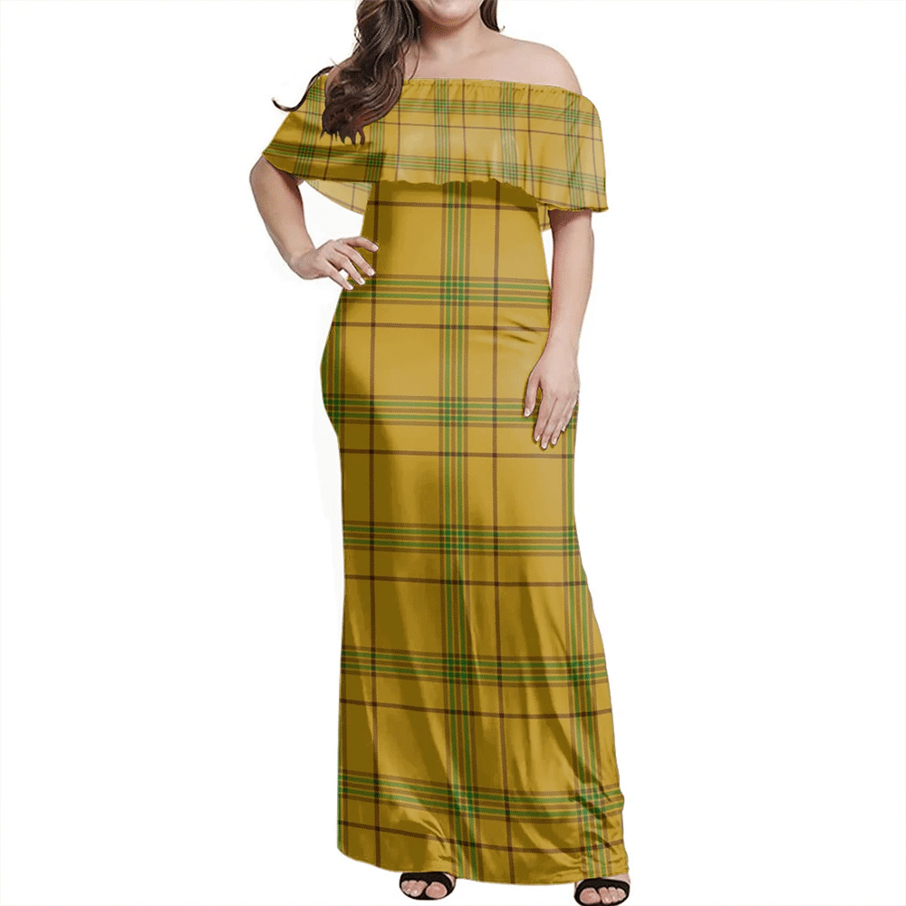 Houston Tartan Off Shoulder Long Dress