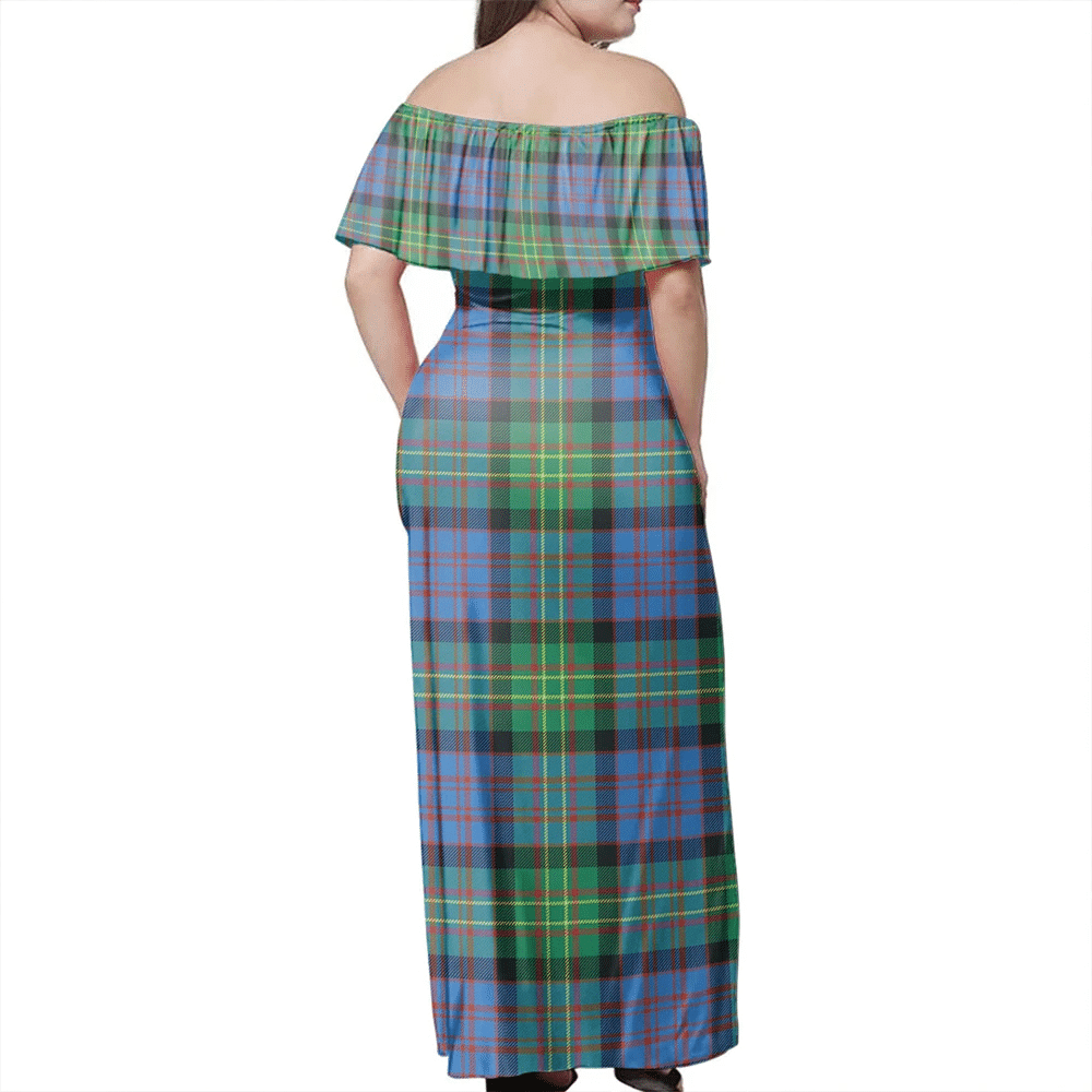 Bowie Ancient Tartan Off Shoulder Long Dress