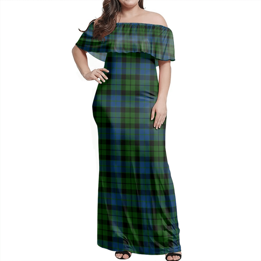 MacKay Modern Tartan Off Shoulder Long Dress