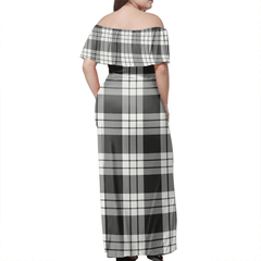 MacFarlane Black & White Tartan Off Shoulder Long Dress