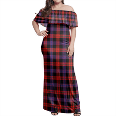 Brown Modern Tartan Off Shoulder Long Dress