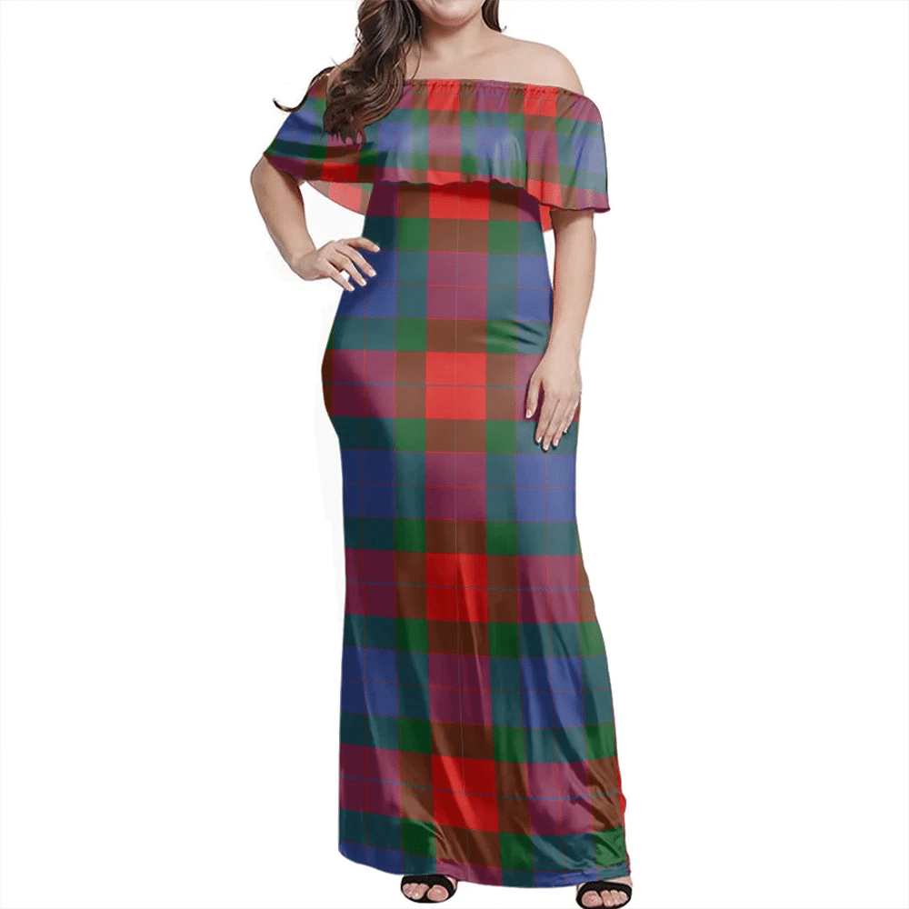 Mar Tartan Off Shoulder Long Dress