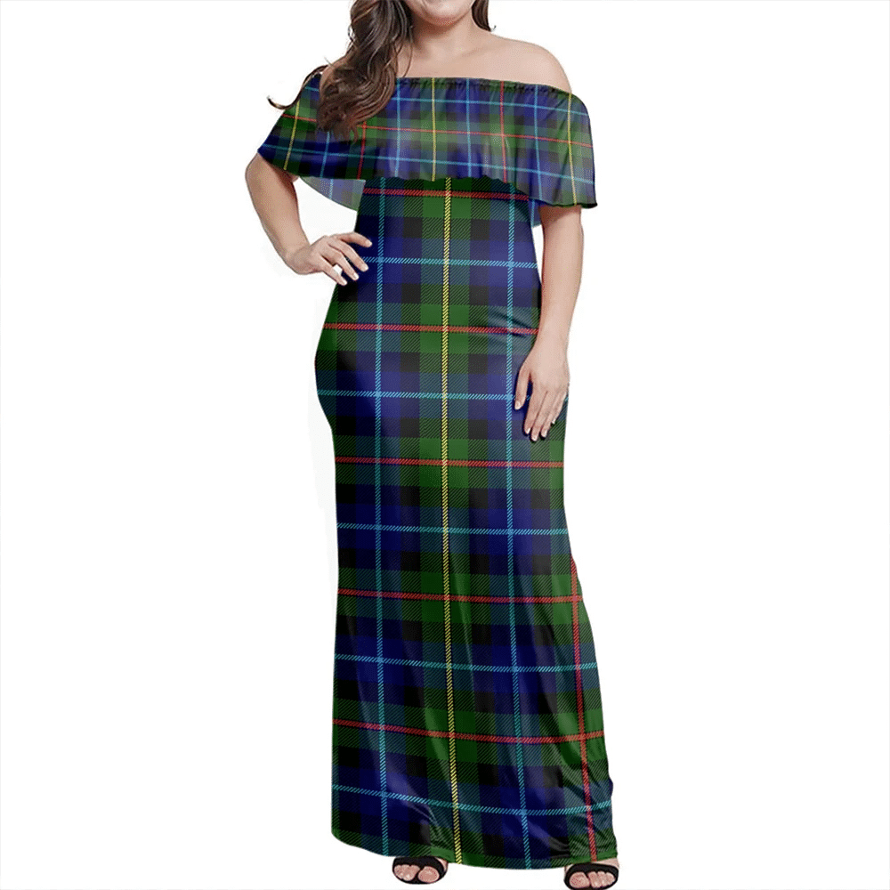 Smith Modern Tartan Off Shoulder Long Dress