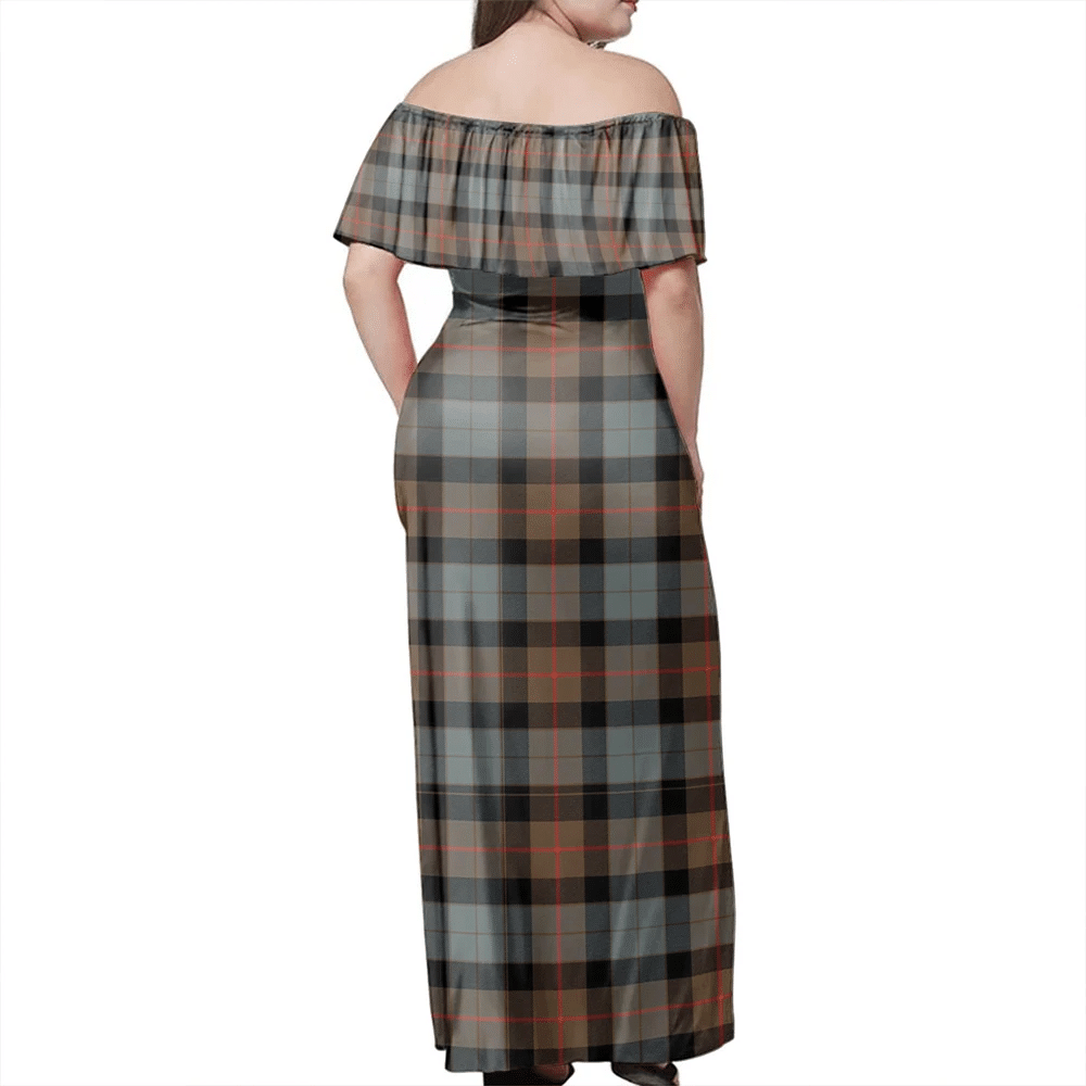 Gunn Weathered Tartan Off Shoulder Long Dress