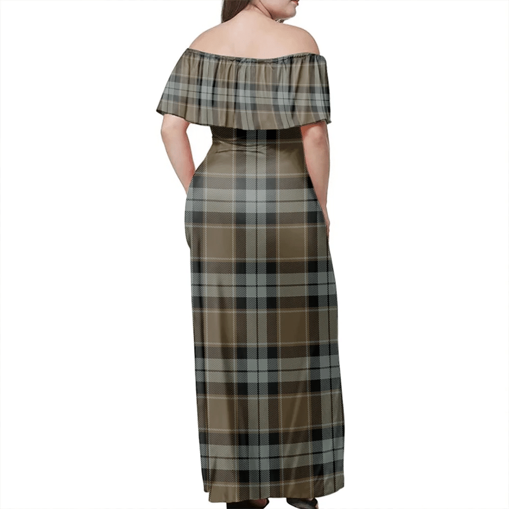 Graham Of Menteith Weathered Tartan Off Shoulder Long Dress