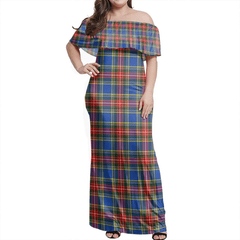 MacBeth Modern Tartan Off Shoulder Long Dress