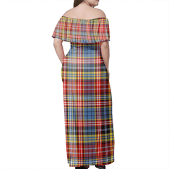 Ogilvie Of Airlie Ancient Tartan Off Shoulder Long Dress