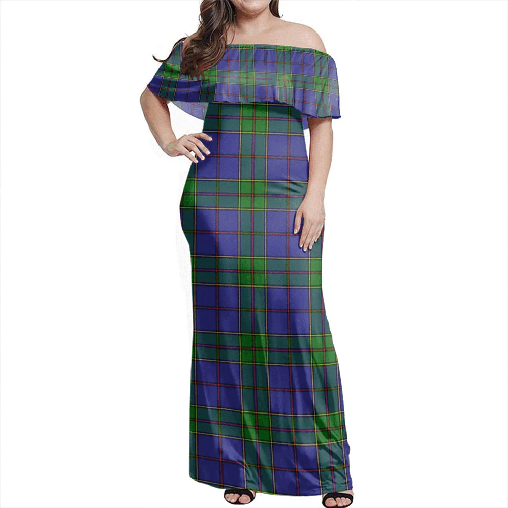 Strachan Tartan Off Shoulder Long Dress