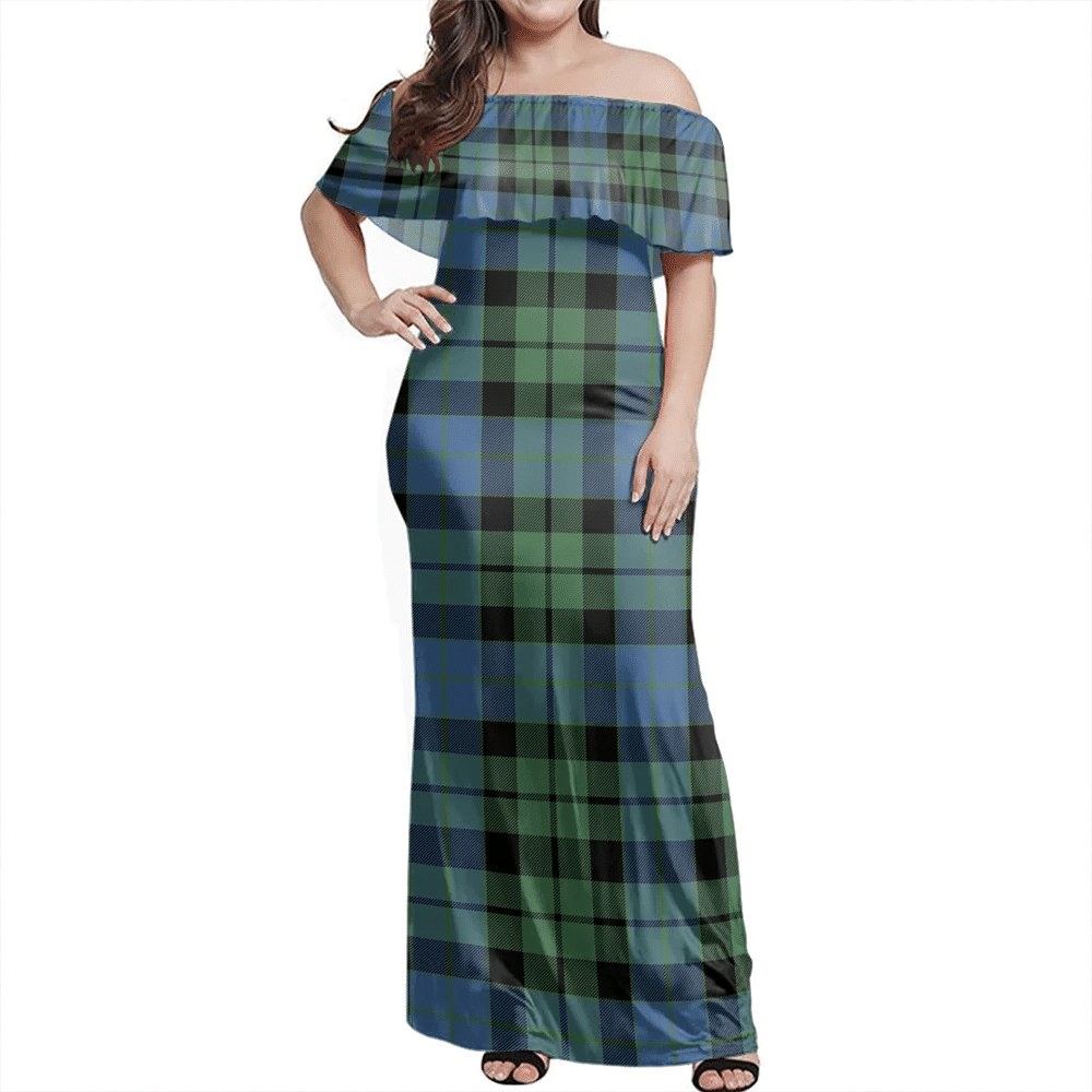 MacKay Ancient Tartan Off Shoulder Long Dress