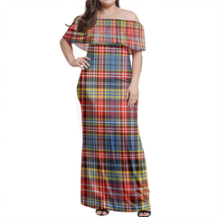 Ogilvie Of Airlie Ancient Tartan Off Shoulder Long Dress