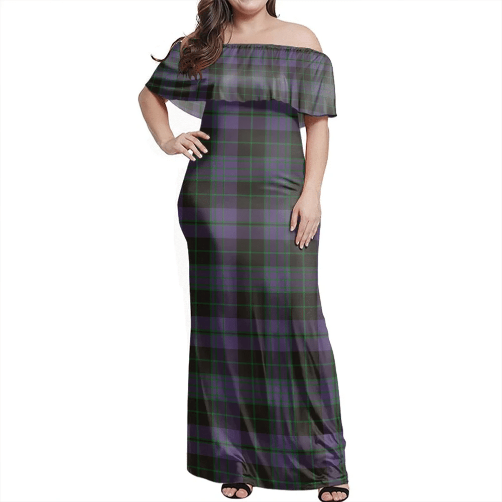 Clergy Green Tartan Off Shoulder Long Dress