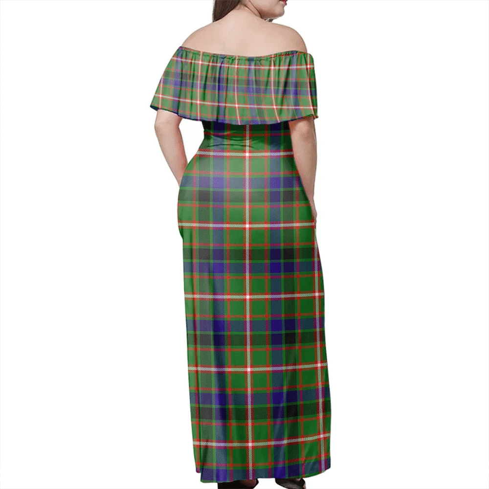 Reid Green Tartan Off Shoulder Long Dress