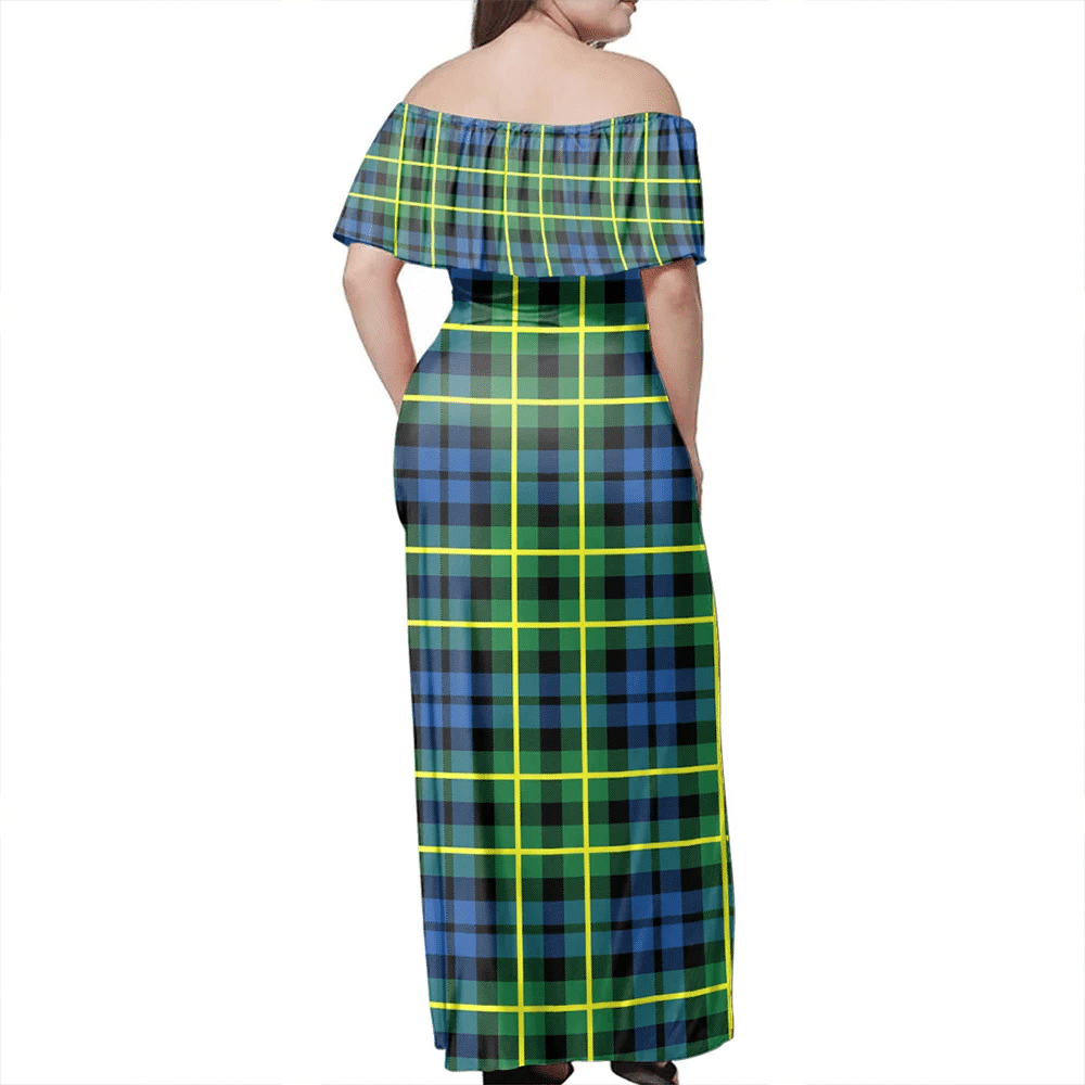 Campbell Of Breadalbane Ancient Tartan Off Shoulder Long Dress