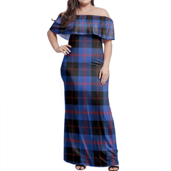 Angus Modern Tartan Off Shoulder Long Dress