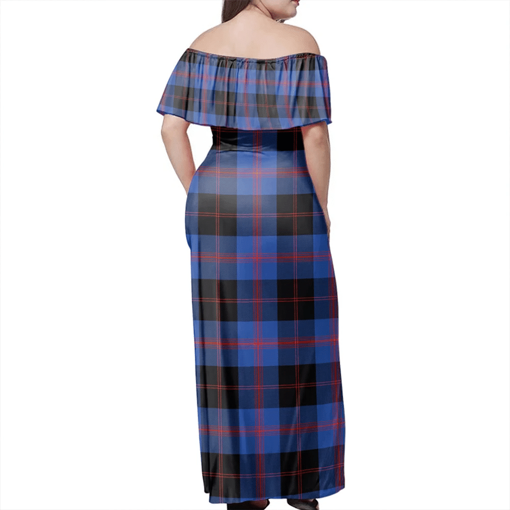 Angus Modern Tartan Off Shoulder Long Dress