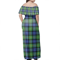 Gordon Old Ancient Tartan Off Shoulder Long Dress