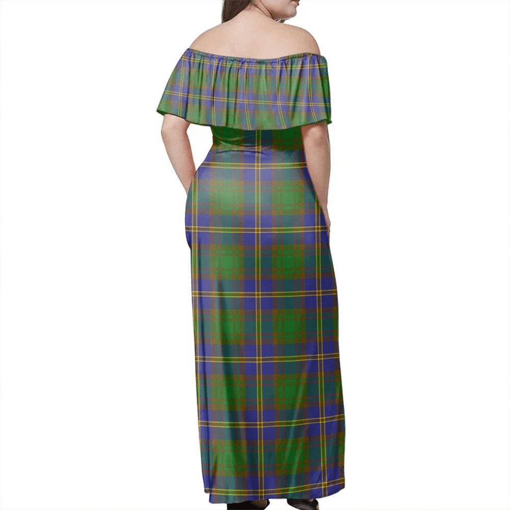 Strange Of Balkaskie Tartan Off Shoulder Long Dress