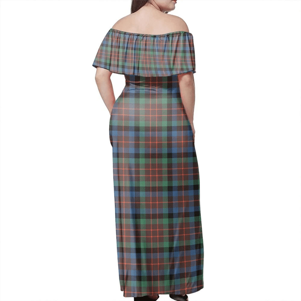 MacDuff Hunting Ancient Tartan Off Shoulder Long Dress